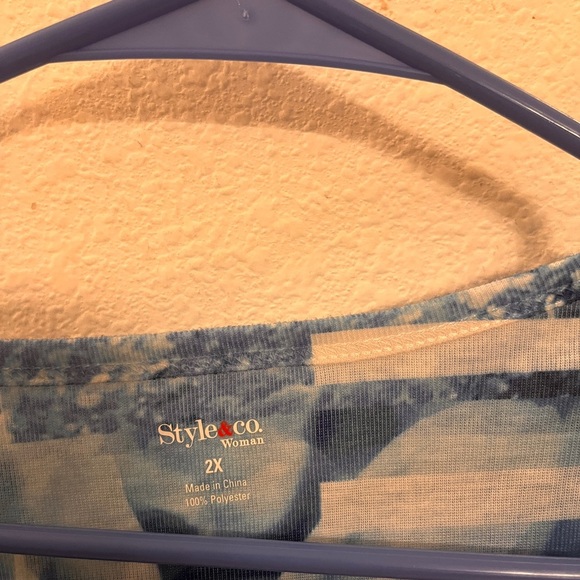 Style &Co floral striped blue and green top - Picture 7 of 8